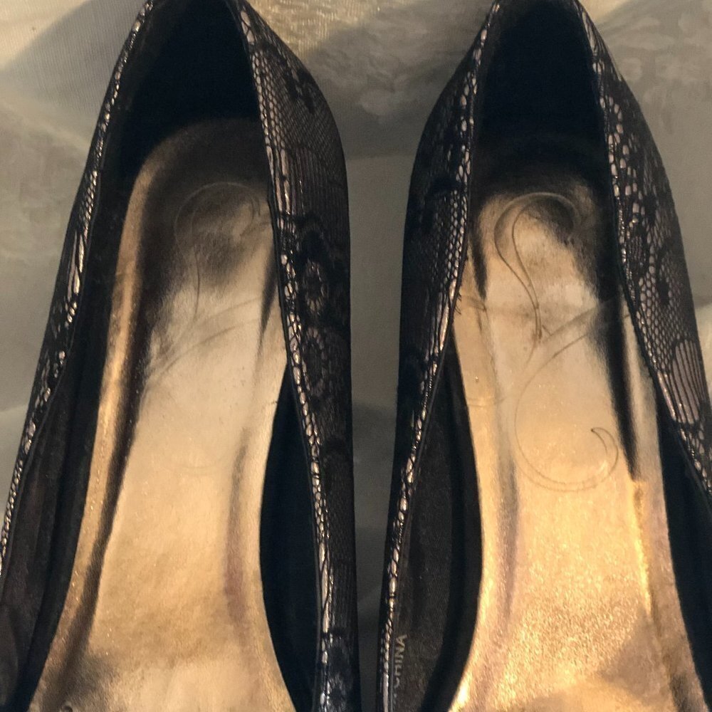 Black and Silver Lace Look Toeless Pump - Picture 9 of 16